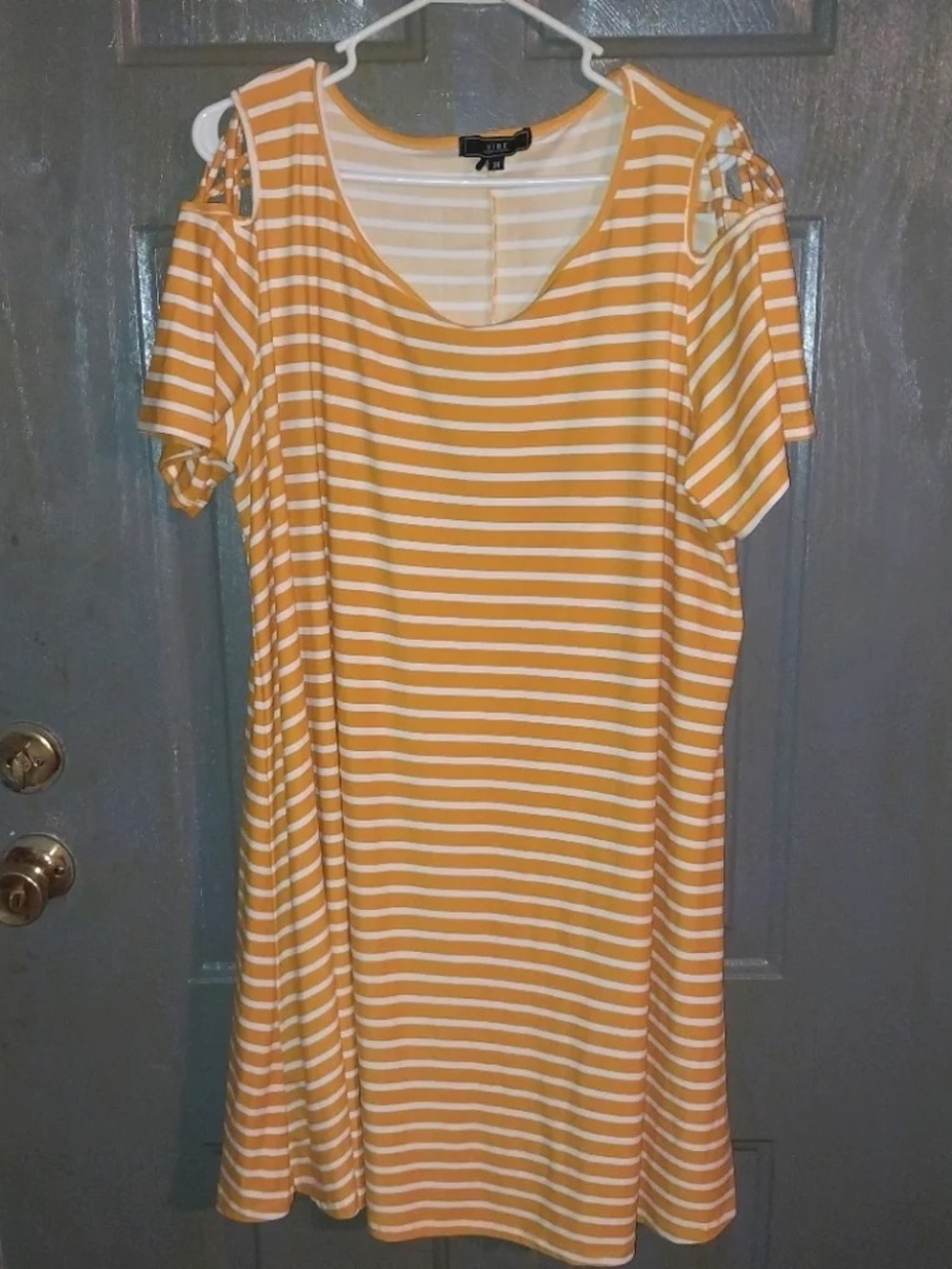 Forever 21 Yellow & White Striped Cold-Shoulder Mini Dress
